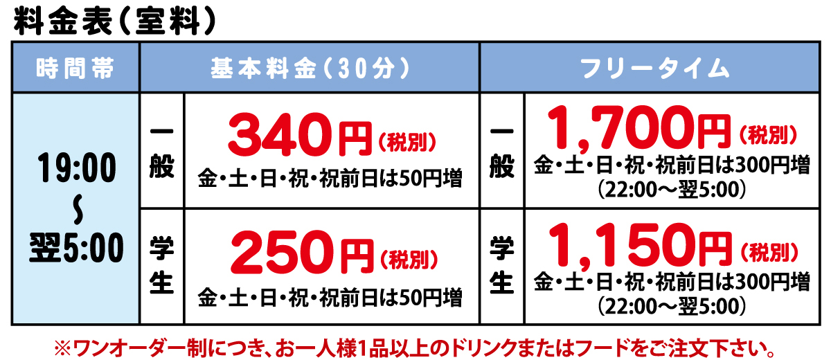ヒトカラ料金